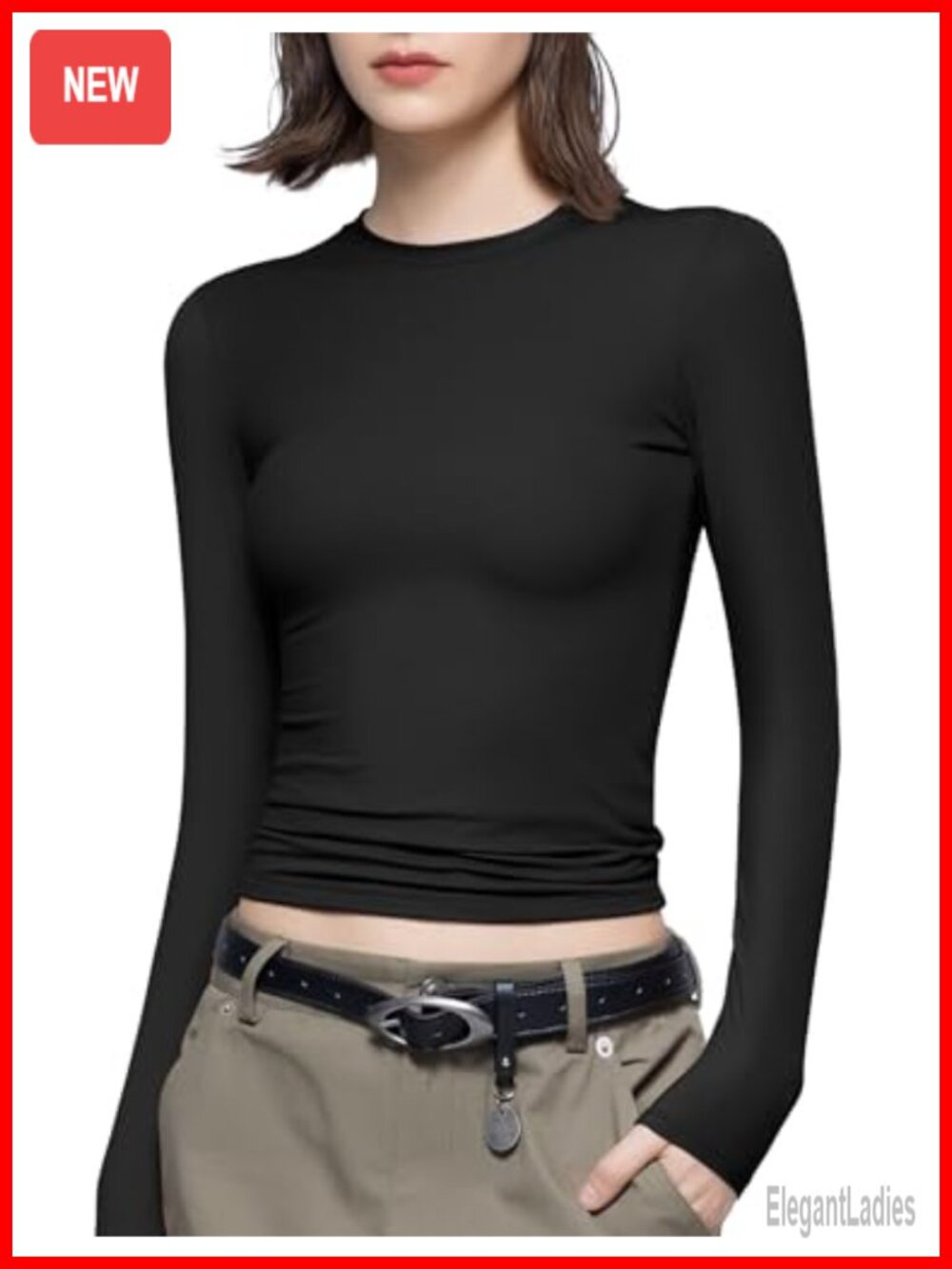 PUMIEY Women's Long Sleeve Crew Neck Slim Fit T-Shirt Casual Basic Tee